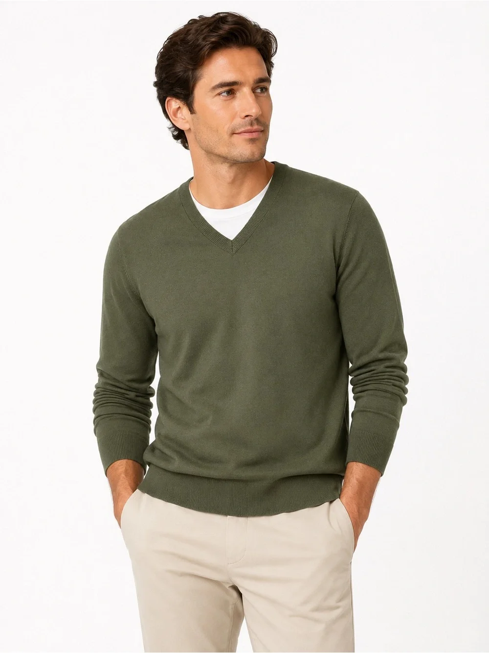 Banana Republic Men’s Silk Cashmere Blend V-Neck Sweater XL Olive Green